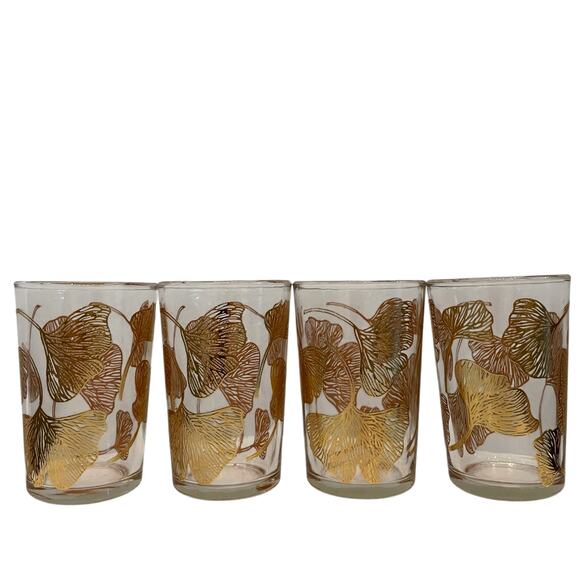 Set of 4 Moroccan Tea Glasses Hand Painted Gold Floral Motif 6oz New - Picture 16 of 16